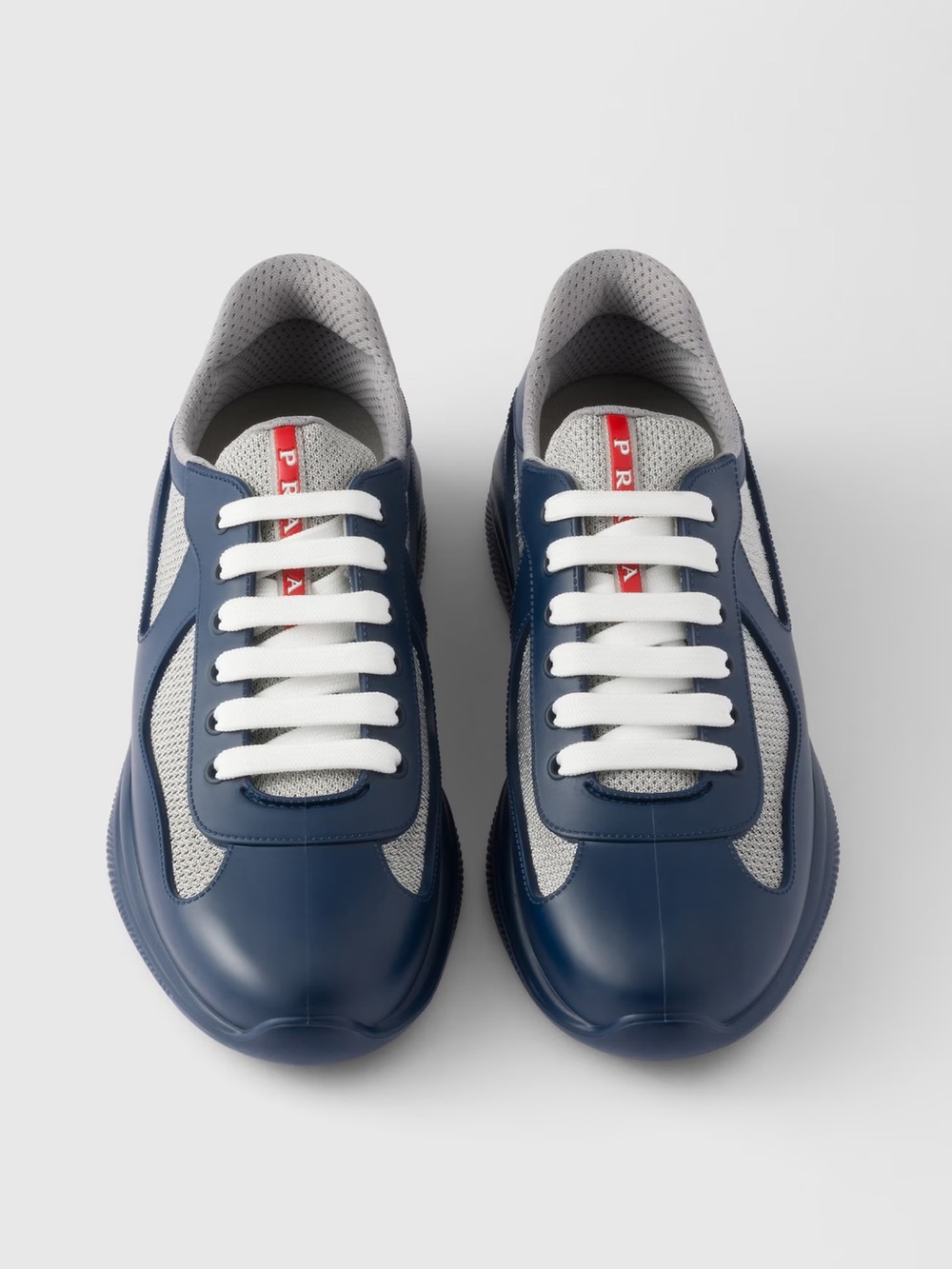 Prada Men’s Blue and White Leather-Trim Sneakers - Picture 1 of 15